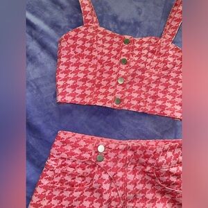 pink two piece skirt and top set